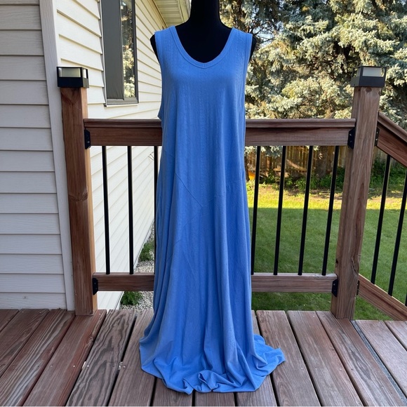 NWT Soft Surroundings Bailey Maxi Dress Blue Bonnet Pockets XL 100% Cotton - Picture 4 of 15